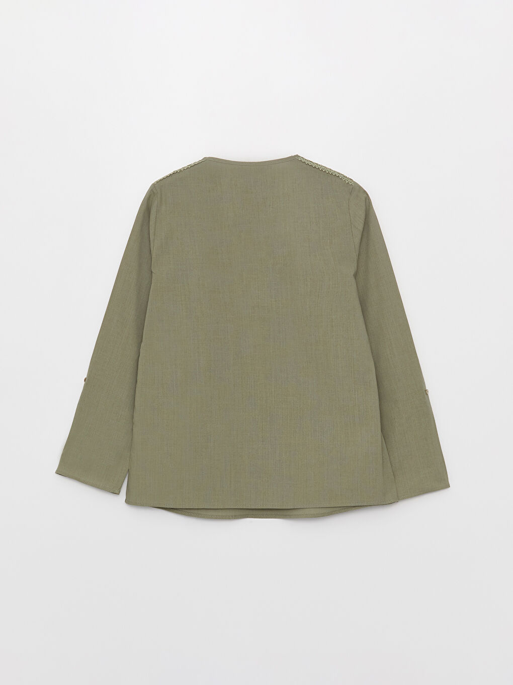 Блуза за жени с деколте с прорез, дантелени детайли, дълъг ръкав, поплин-6