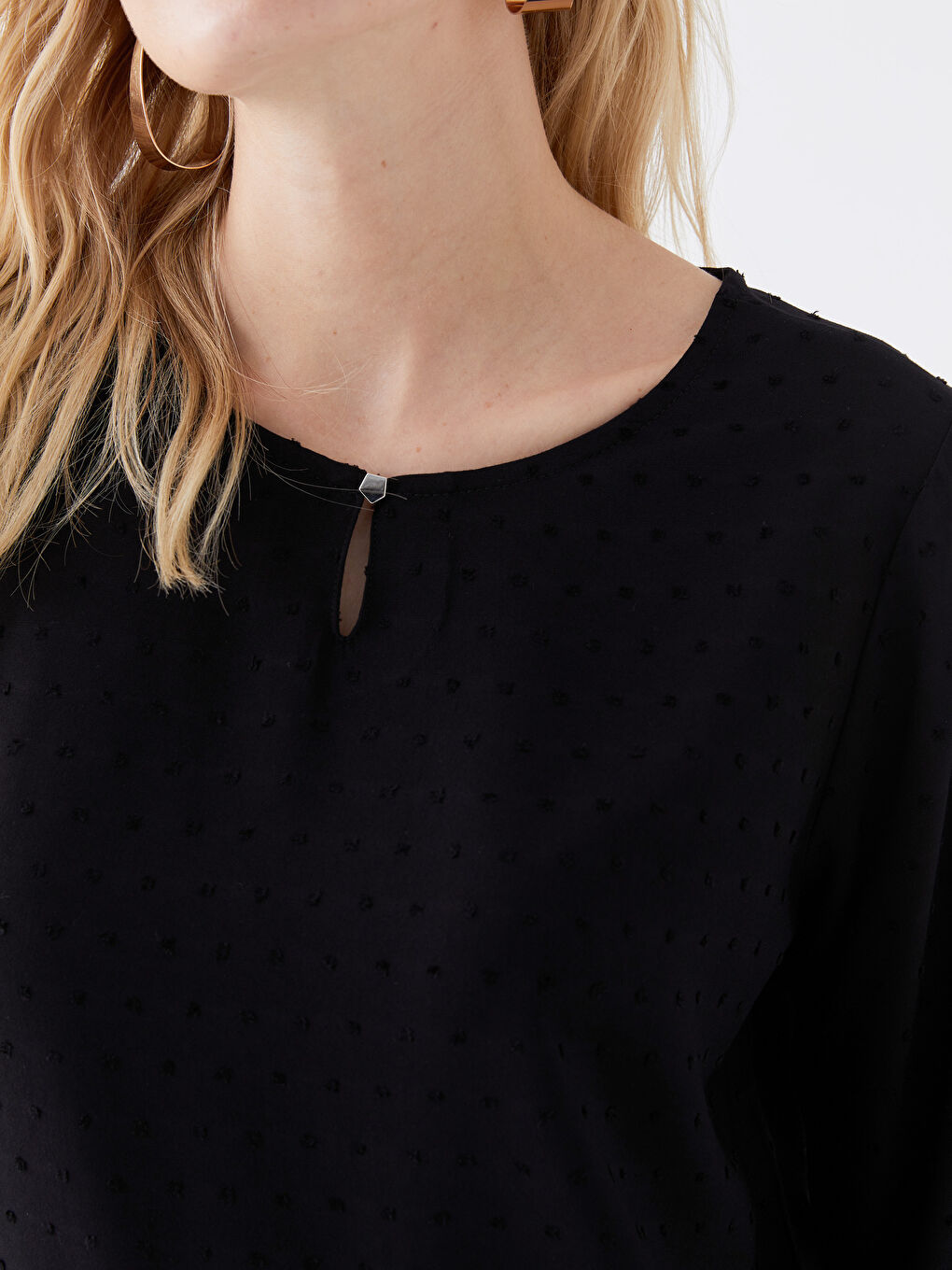 LCW Grace Crew Neck Self-Patterned Long Sleeve Women's Blouse -S3H470Z8-CVL