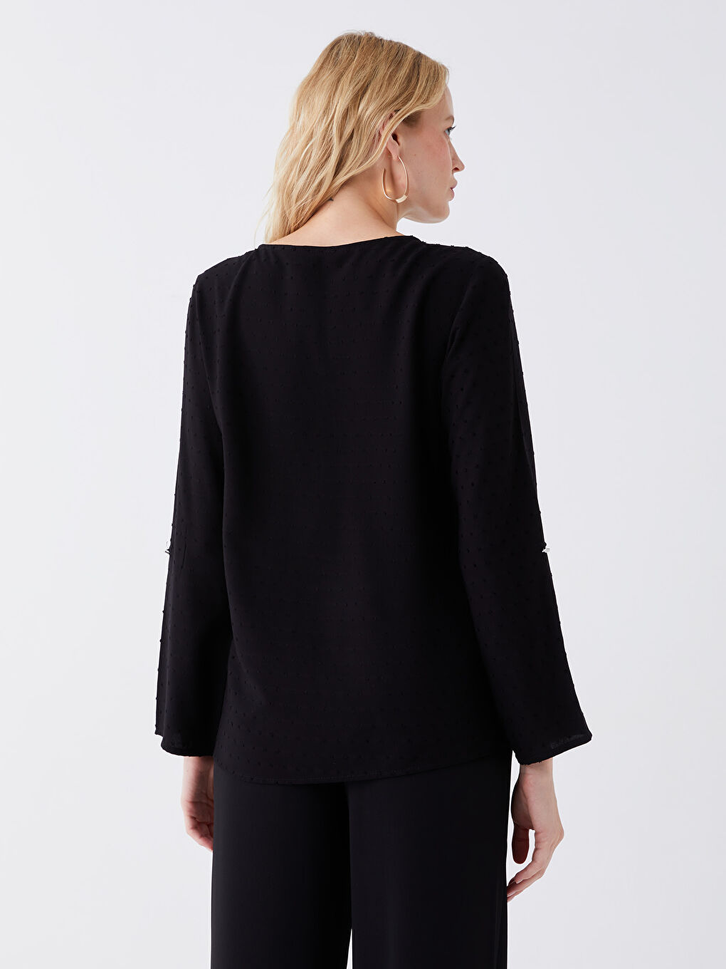 LCW Grace Crew Neck Self-Patterned Long Sleeve Women's Blouse -S3H470Z8-CVL
