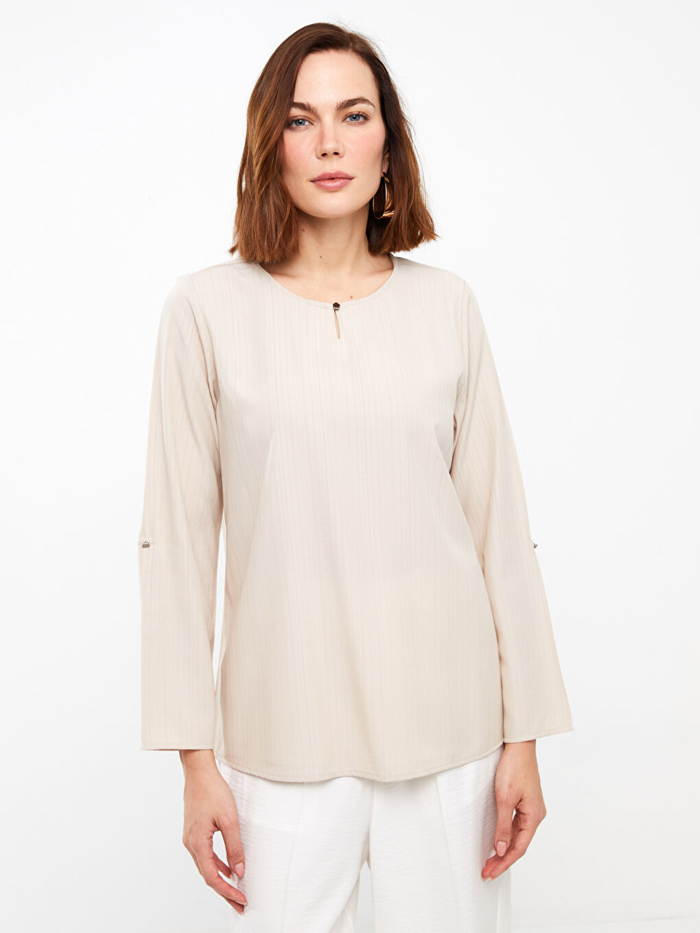 LCW Grace Crew Neck Plain Long Sleeve Women's Blouse -S3H471Z8-V93