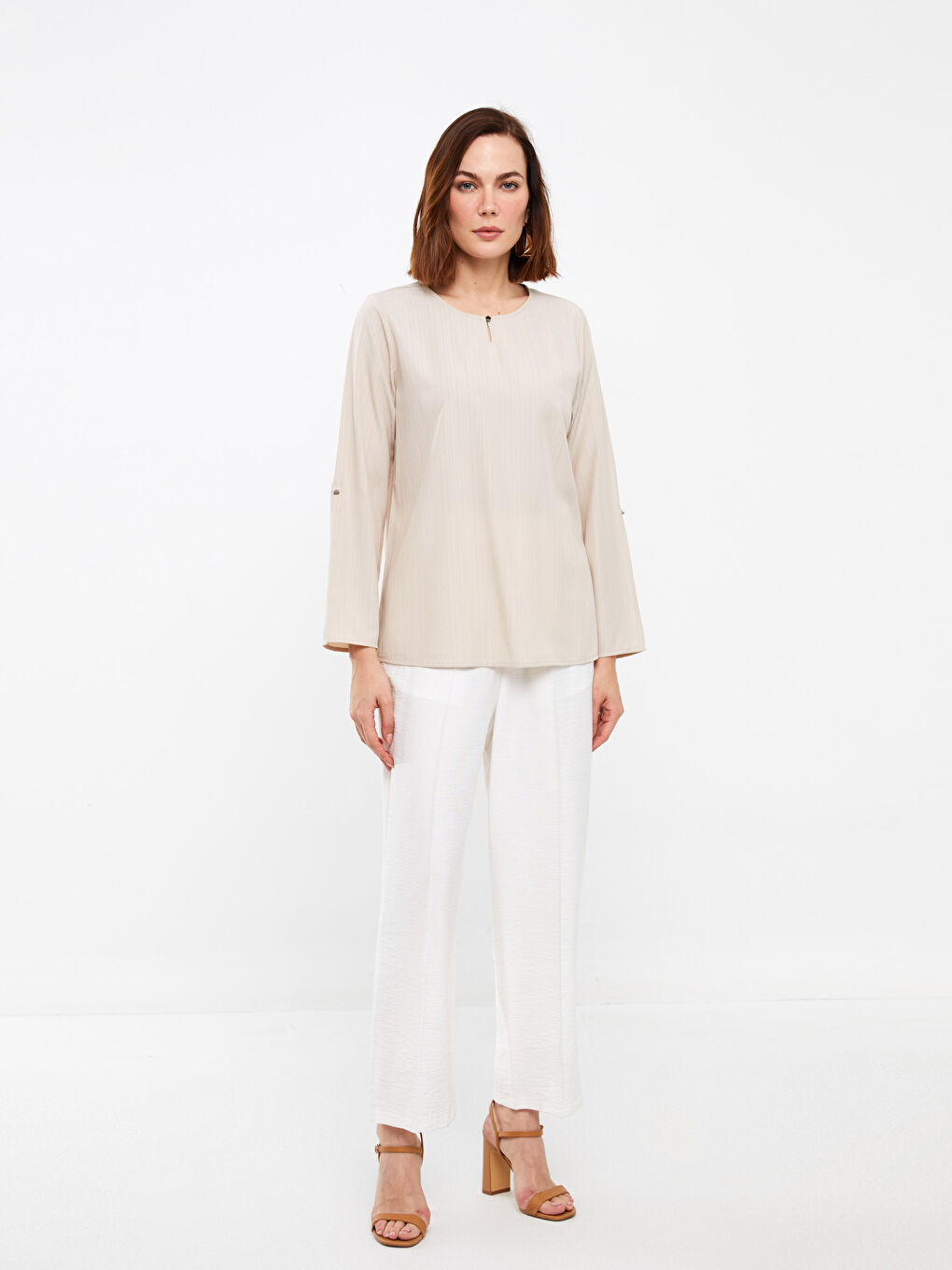 LCW Grace Crew Neck Plain Long Sleeve Women's Blouse -S3H471Z8-V93