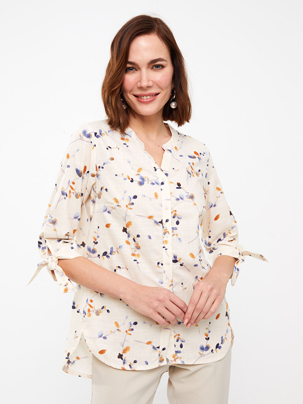 Notch Neck Patterned Women's Shirt