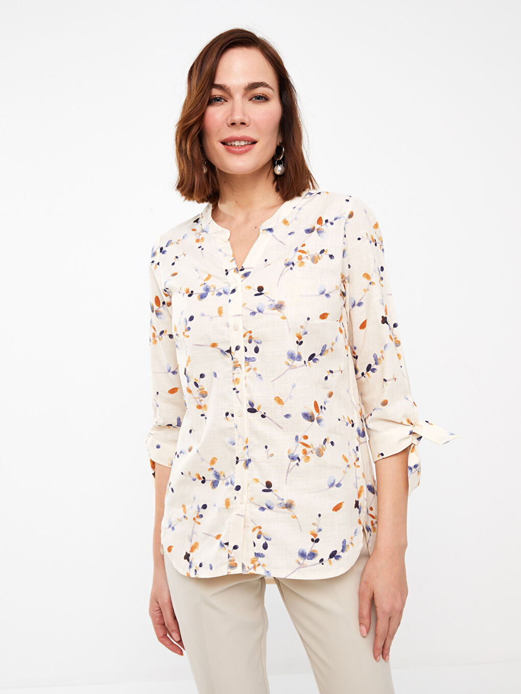 Notch Neck Patterned Women's Shirt-1