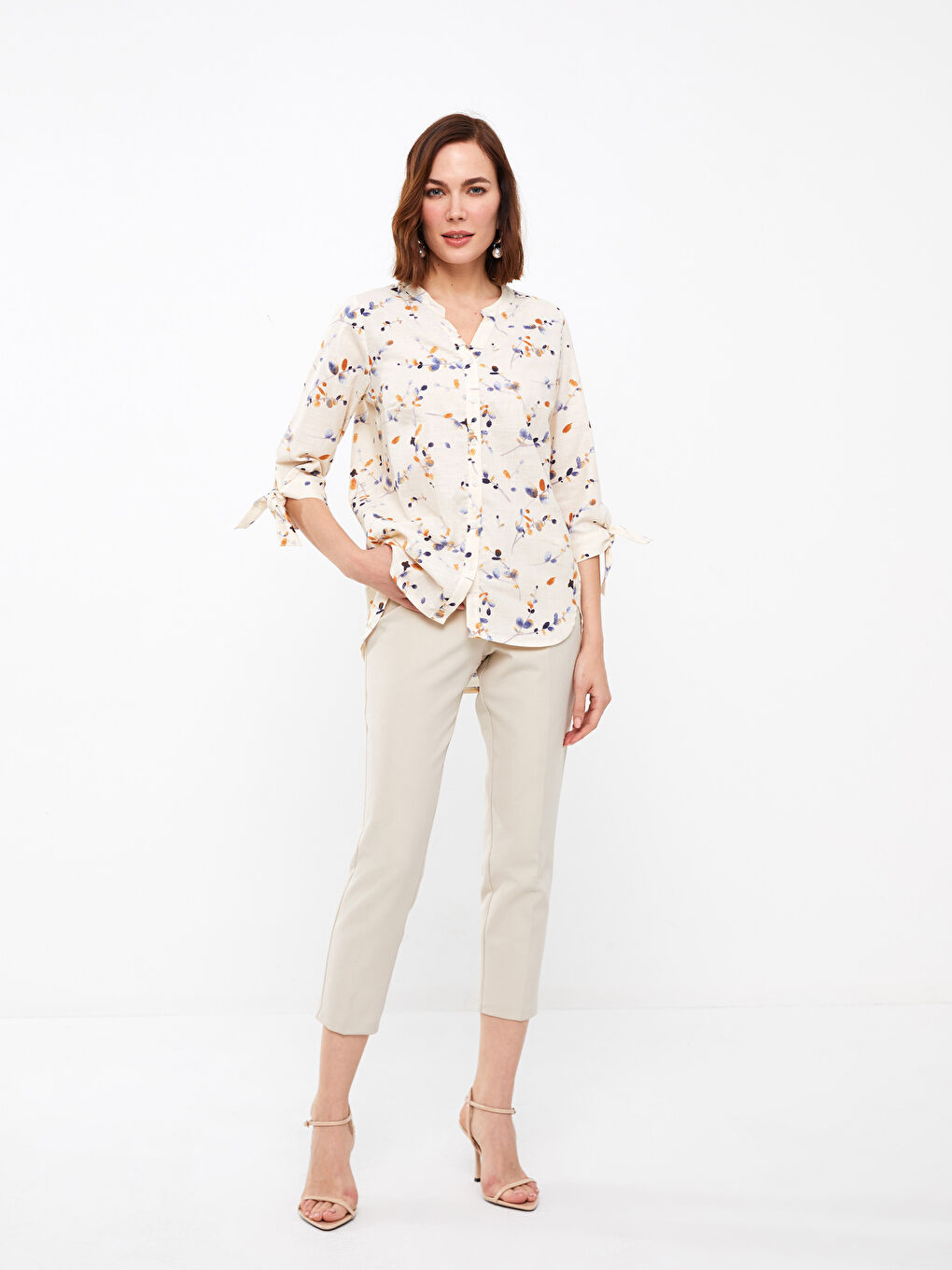 Notch Neck Patterned Women's Shirt-2