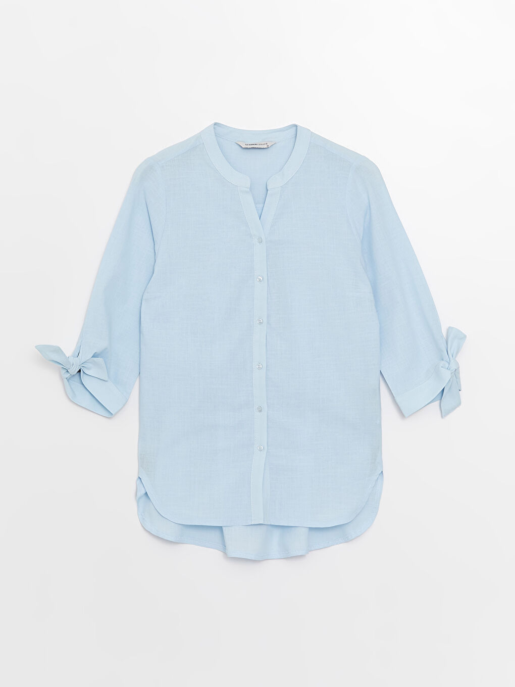 Mavi Kadın Kaçık Yaka Düz Gömlek-5