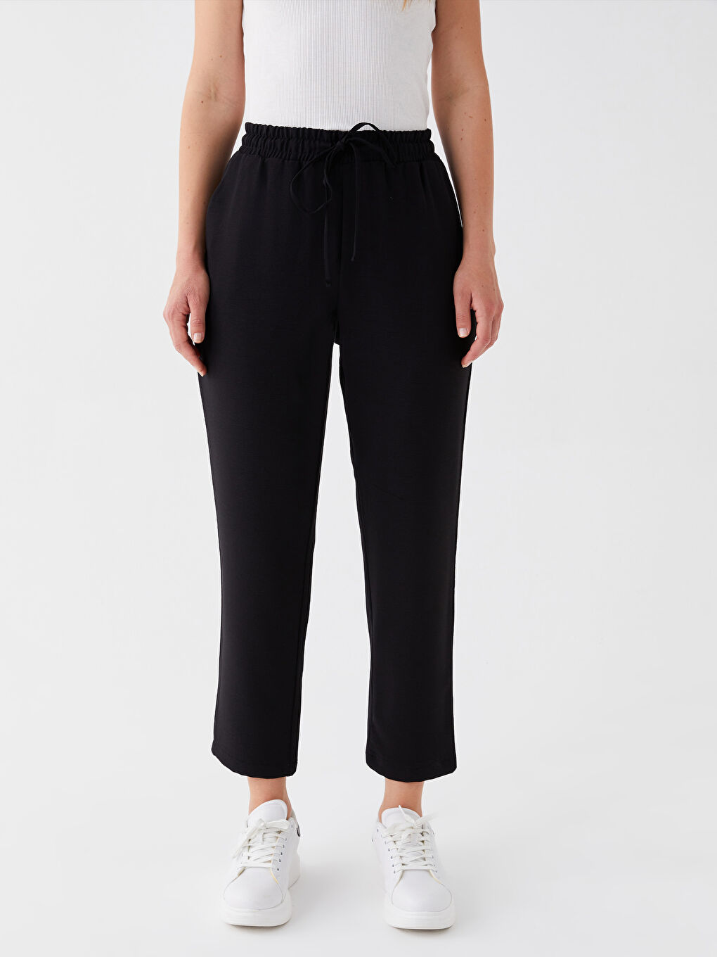 Siyah Beli Lastikli Rahat Kalıp Kadın Pantolon-3