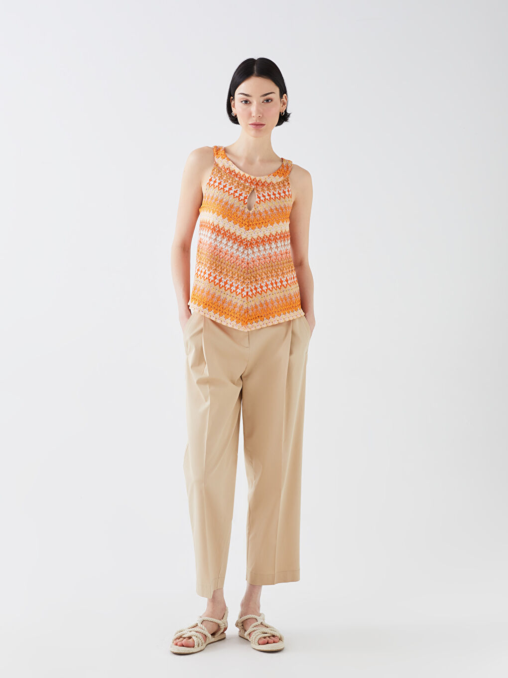 Turuncu Bisiklet Yaka Desenli Kadın Bluz-2