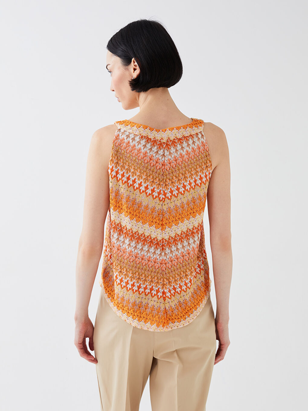 Turuncu Bisiklet Yaka Desenli Kadın Bluz-4