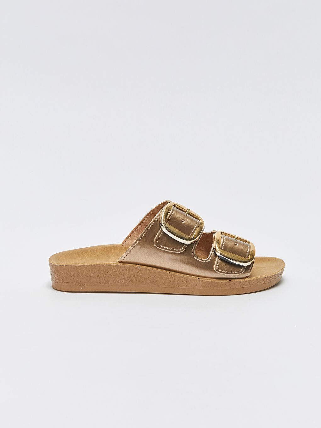 Sarı Çift Bantlı Toka Detaylı Kadın Terlik-1