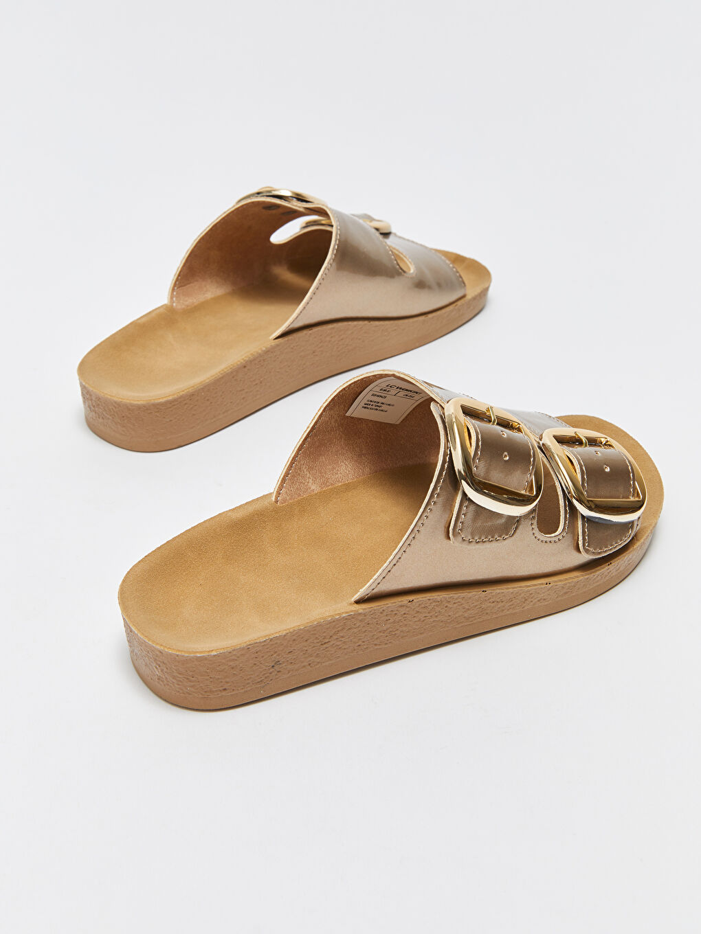 Sarı Çift Bantlı Toka Detaylı Kadın Terlik-4