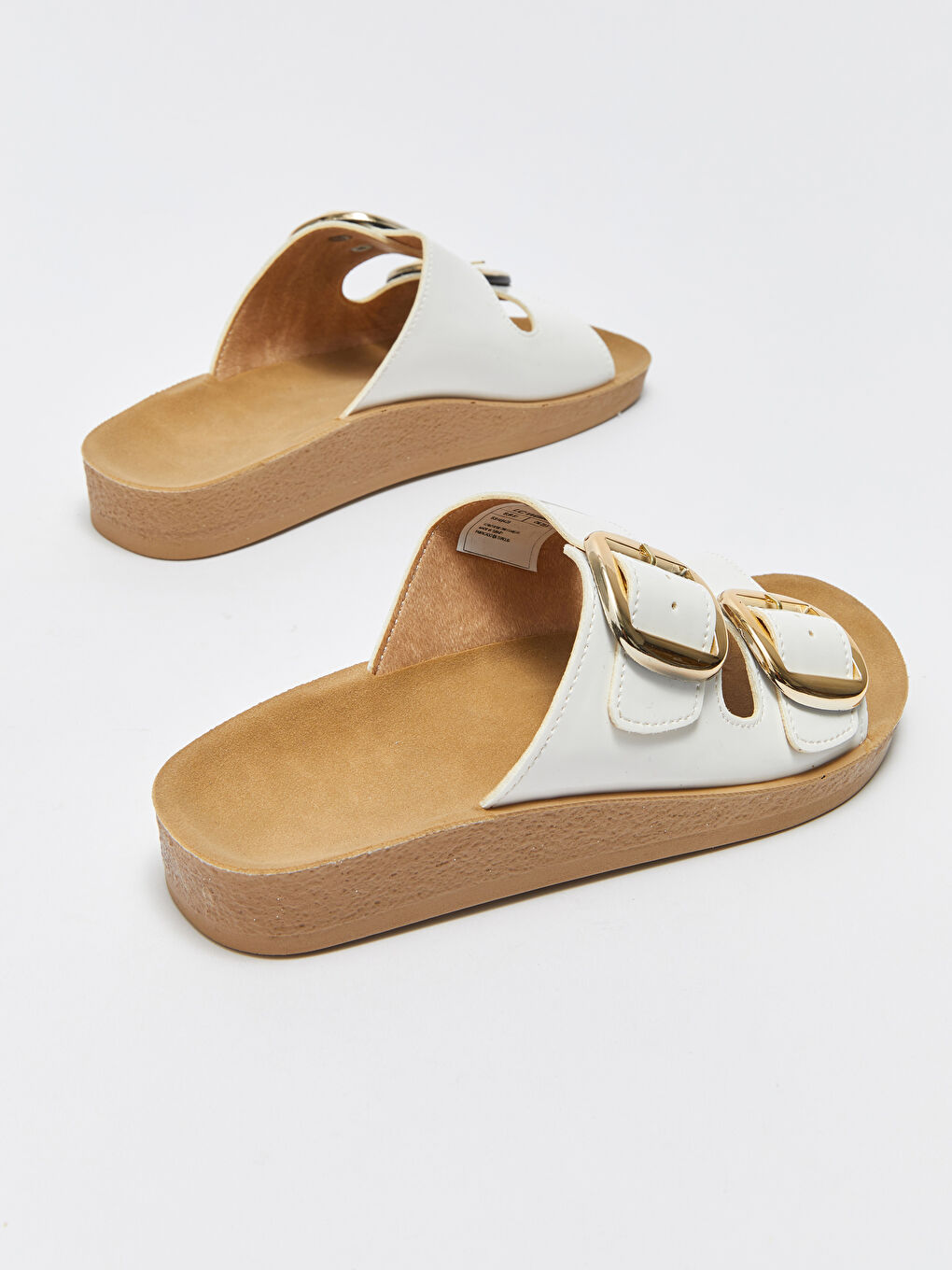 Beyaz Çift Bantlı Toka Detaylı Kadın Terlik-4