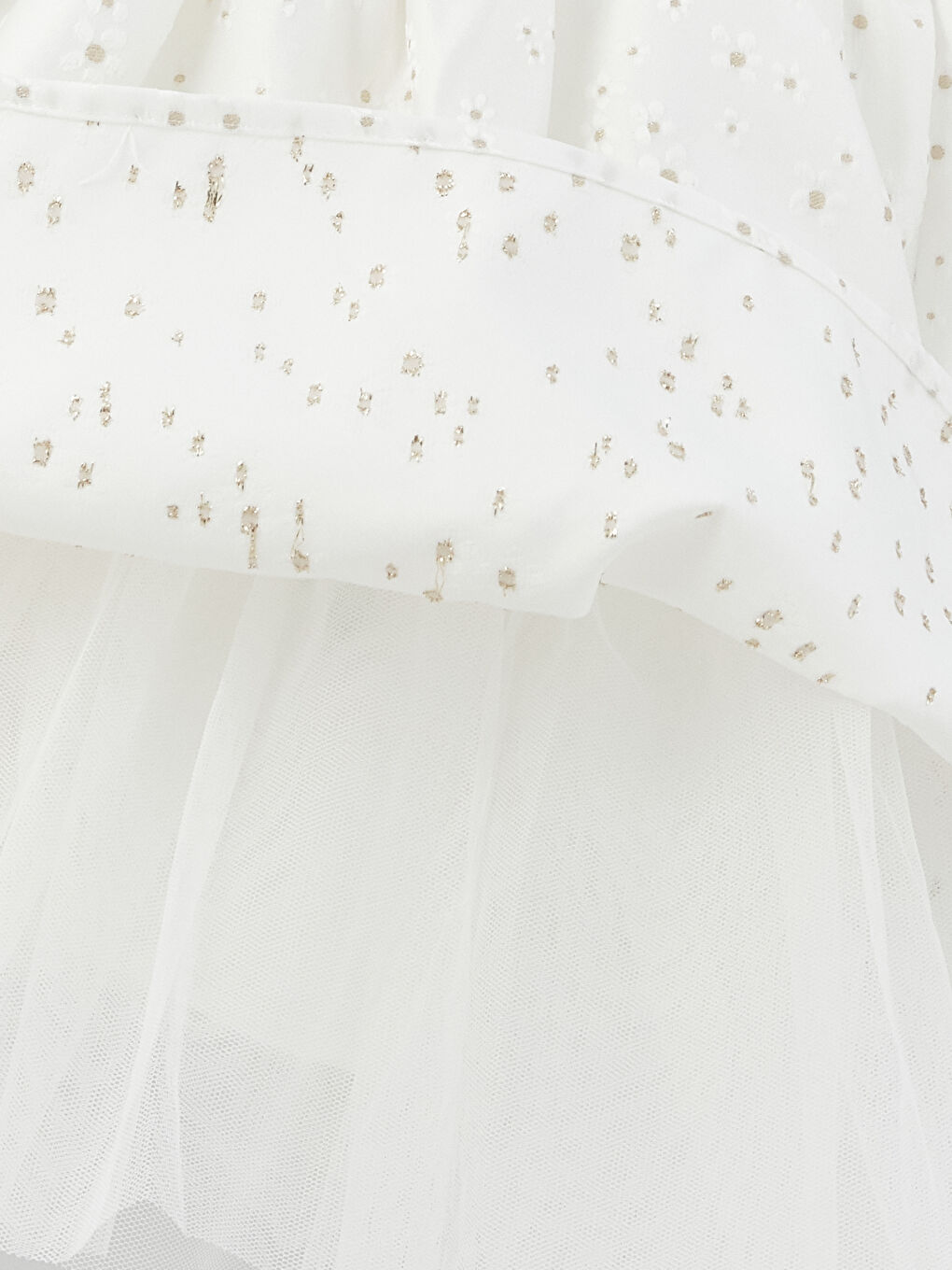 Ekru Bisiklet Yaka Kendinden Desenli Kız Bebek Elbise-6