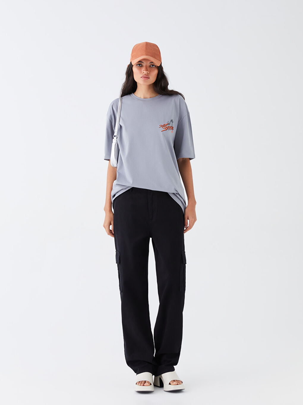 Gri Bisiklet Yaka Kısa Kollu Baskılı Penye Erkek Tişört-10