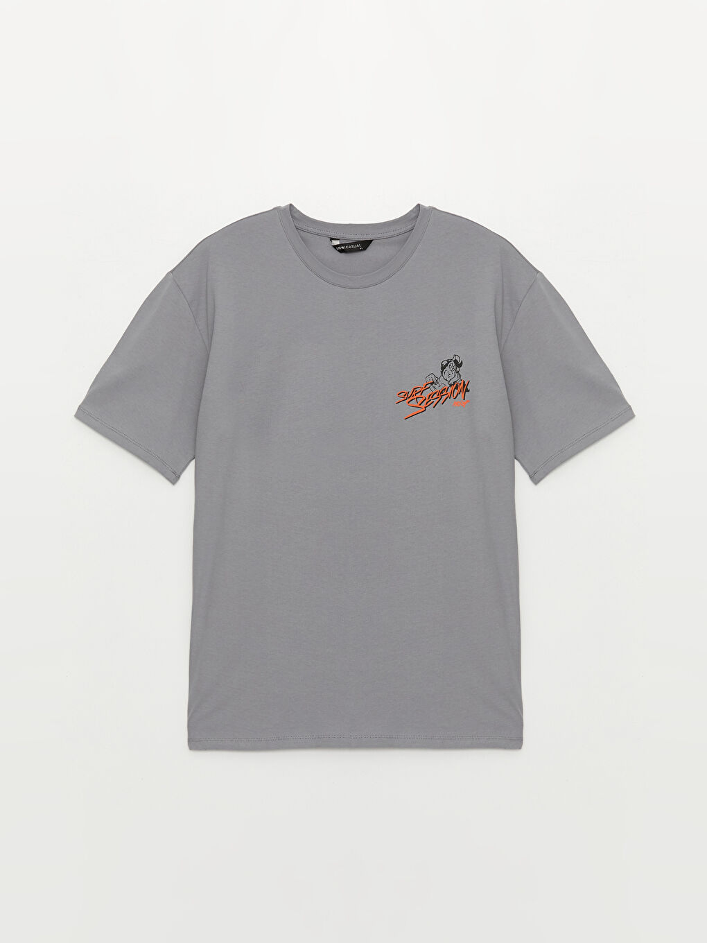 Gri Bisiklet Yaka Kısa Kollu Baskılı Penye Erkek Tişört-16