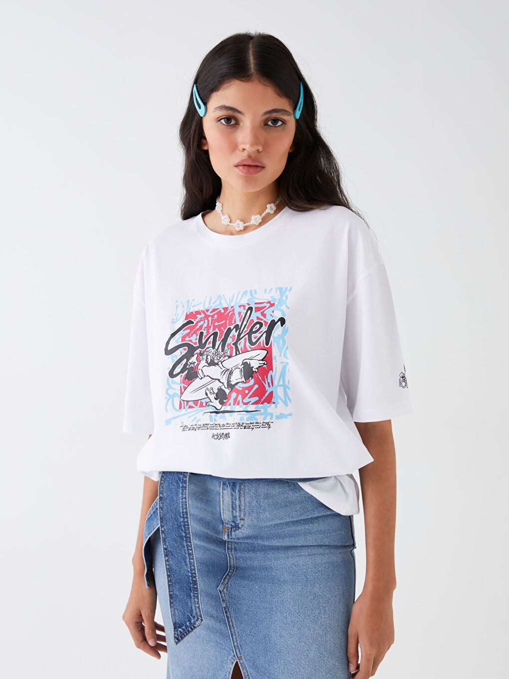 Beyaz Bisiklet Yaka Kısa Kollu Nostaljik Maymun Baskılı Penye Unisex Tişört-6