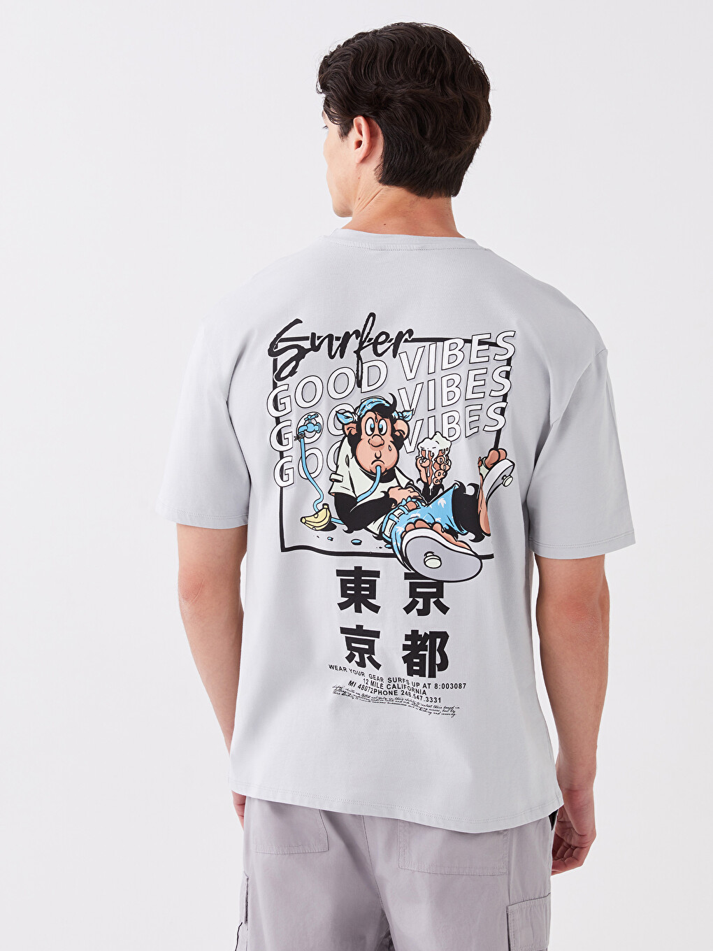 XSIDE Crew Neck Short Sleeve Nostalgic Monkey Printed Jersey Men's