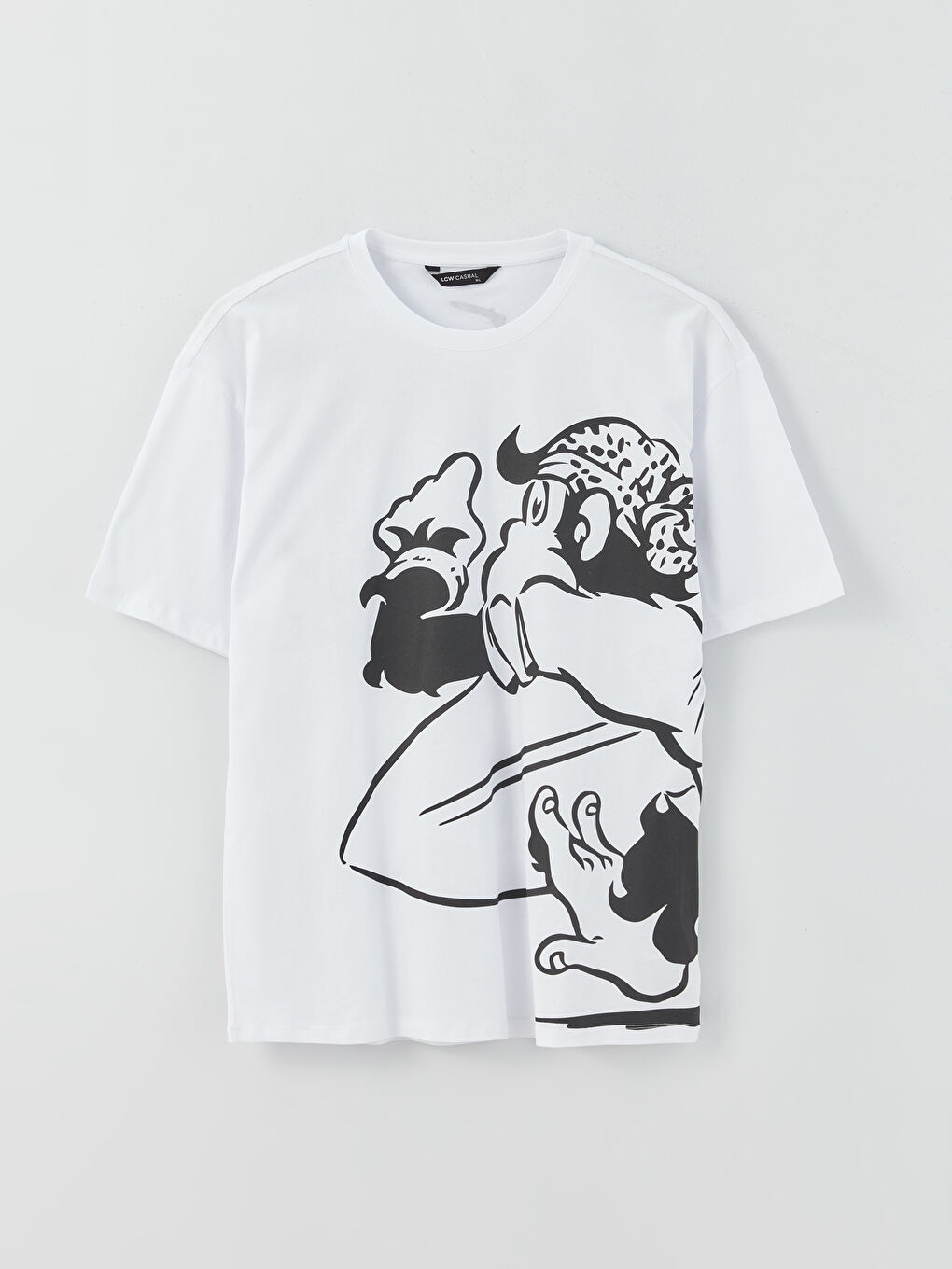 Beyaz Bisiklet Yaka Kısa Kollu Nostaljik Maymun Baskılı Penye Erkek Tişört-11