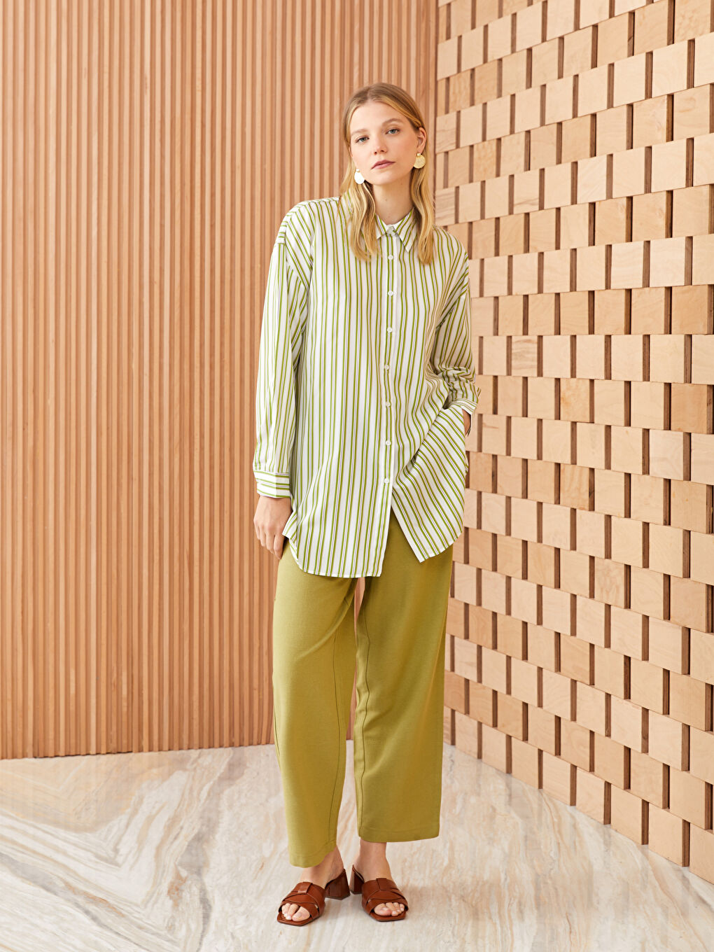Striped Long Sleeve Oversize Poplin Women's Shirt Tunic-1