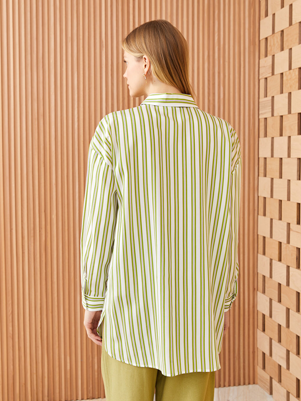 Striped Long Sleeve Oversize Poplin Women's Shirt Tunic-3