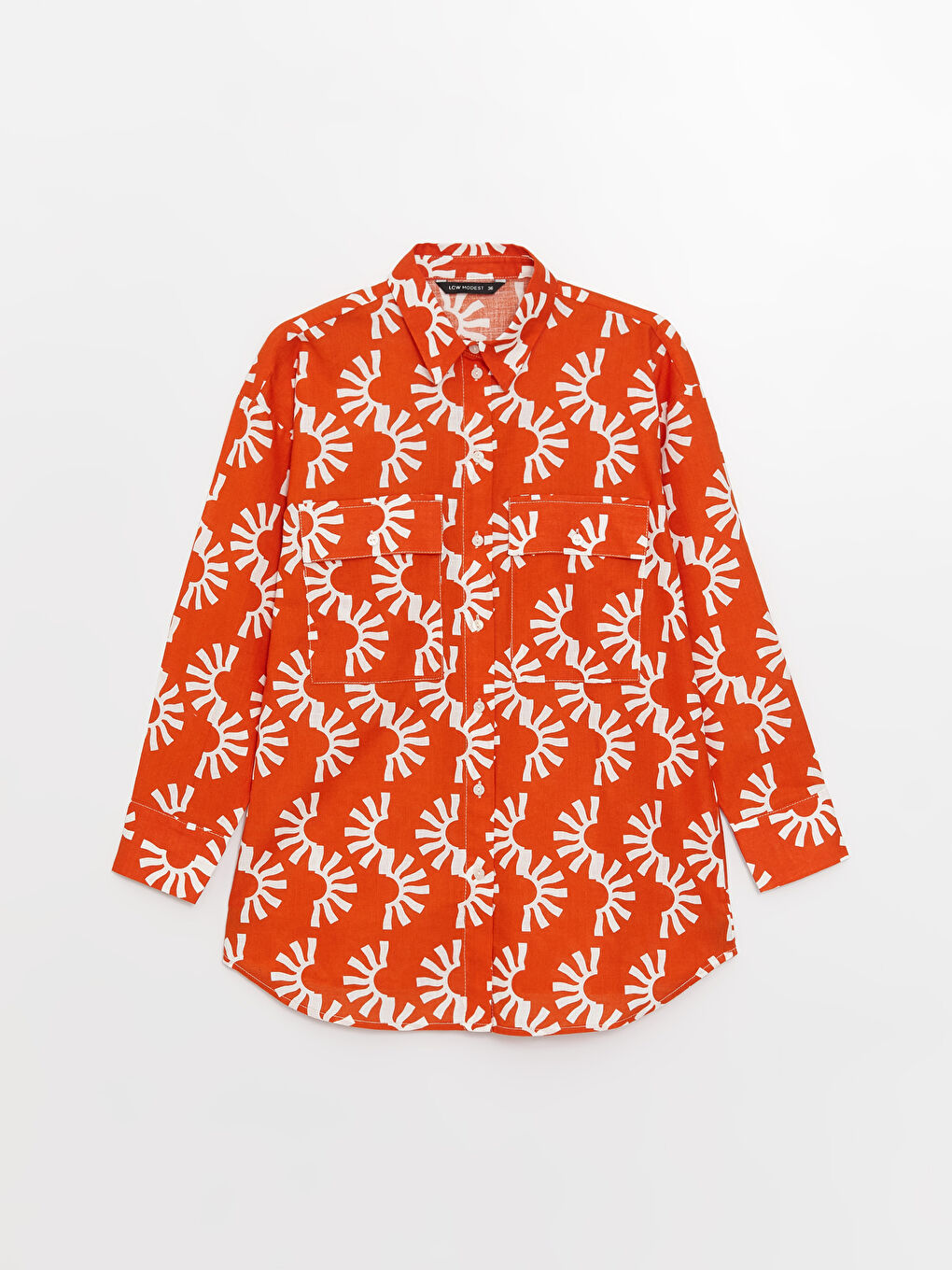 Turuncu Desenli Uzun Kollu Oversize Poplin Kadın Gömlek Tunik-6