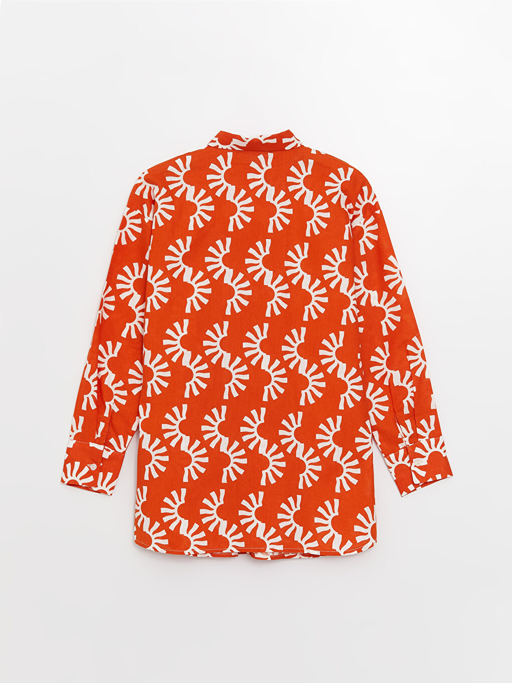 Turuncu Desenli Uzun Kollu Oversize Poplin Kadın Gömlek Tunik-7