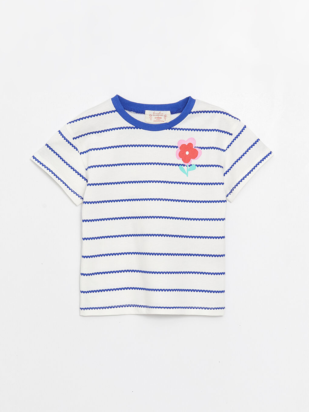 Mavi Bisiklet Yaka Kısa Kollu Çizgili Kız Bebek Tişört Anne Kız Kombini