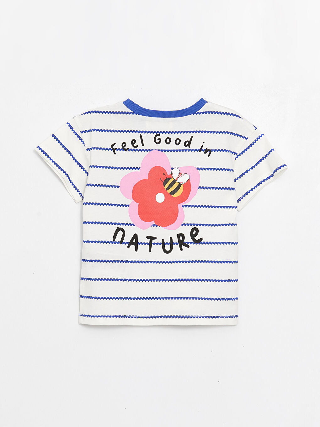 Mavi Bisiklet Yaka Kısa Kollu Çizgili Kız Bebek Tişört Anne Kız Kombini-1