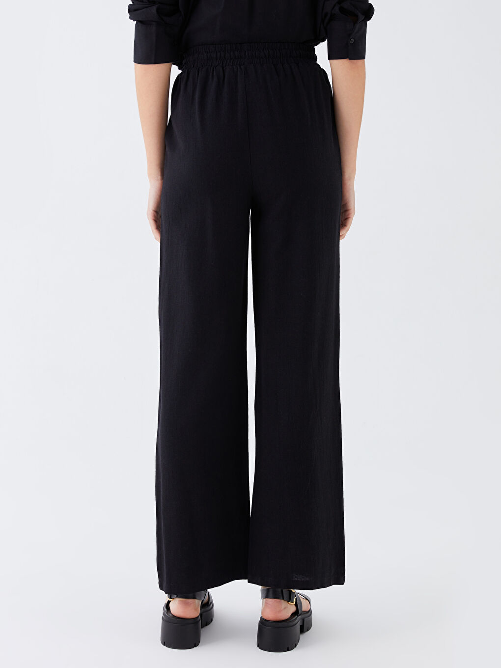Pantalone od mešavine lana sa elastičnim strukom za žene-4