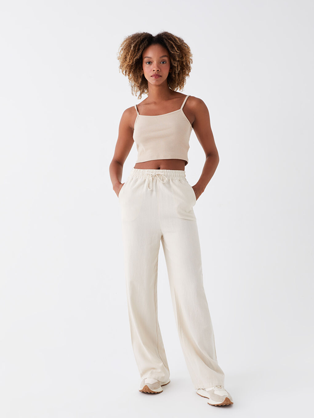 XSIDE Elasticated Waist Plain Linen Blend Women's Trousers -S3H557Z8-V7N