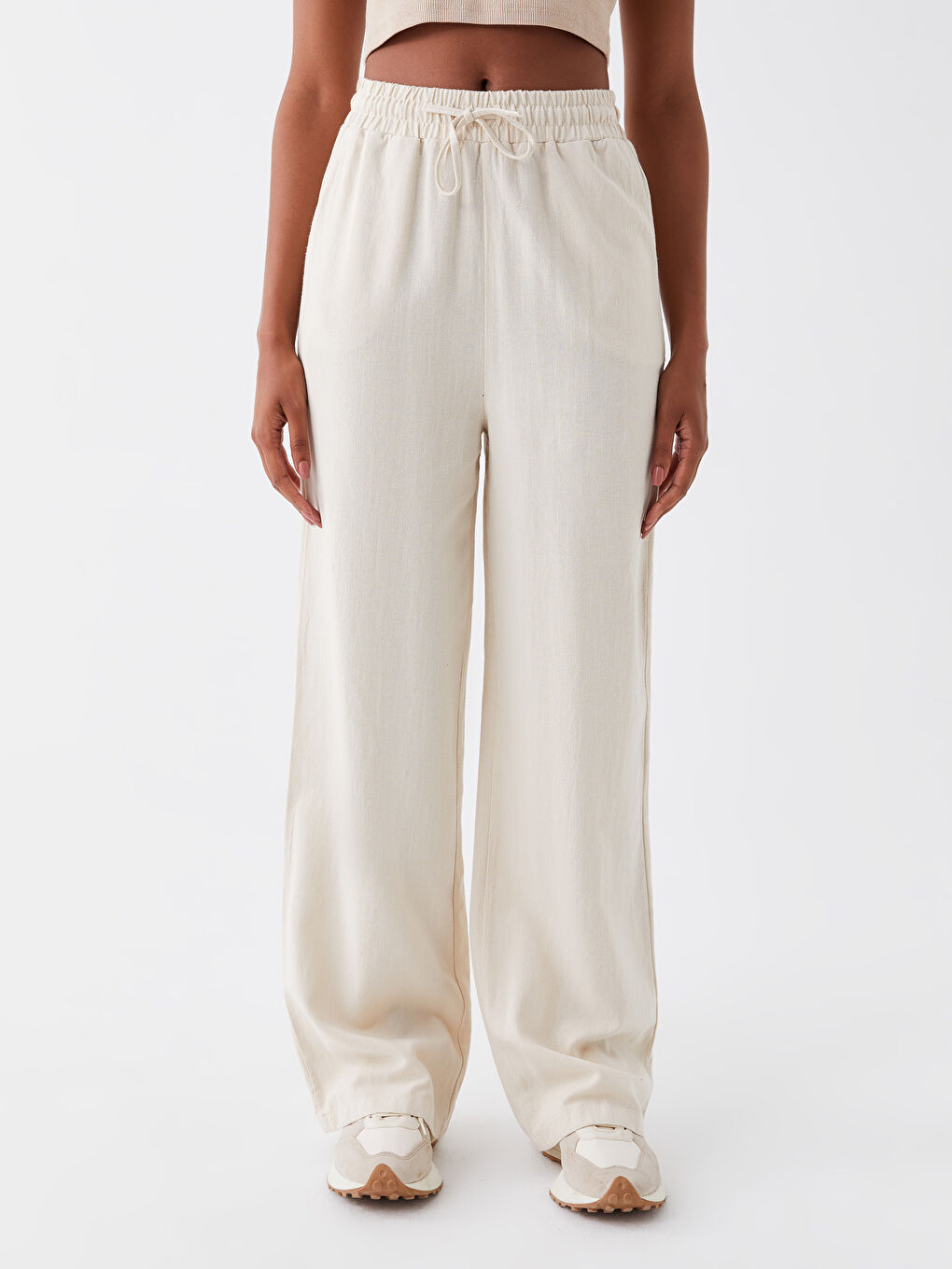 XSIDE Elasticated Waist Plain Linen Blend Women's Trousers -S3H557Z8-V7N