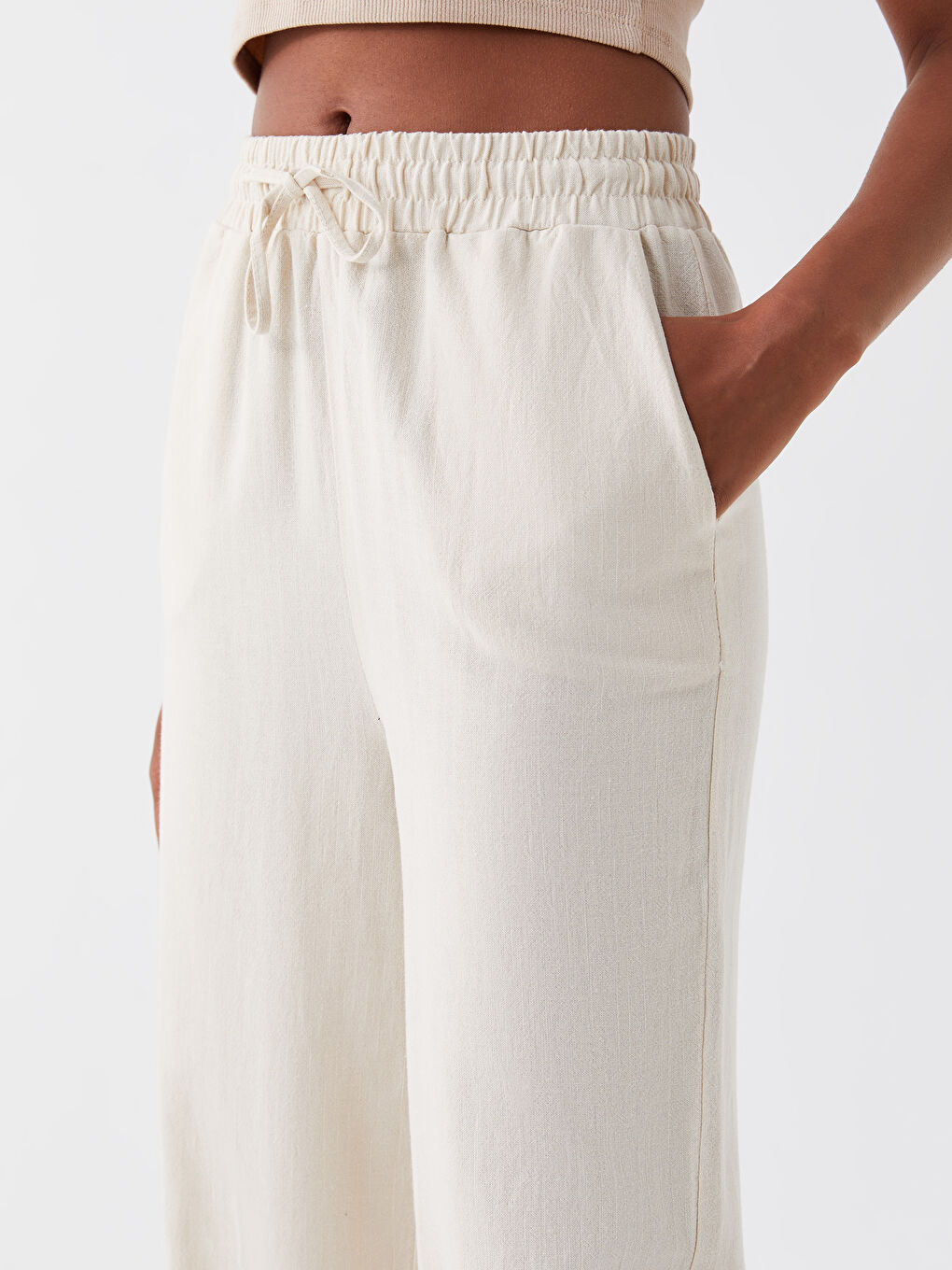 XSIDE Elasticated Waist Plain Linen Blend Women's Trousers -S3H557Z8-V7N
