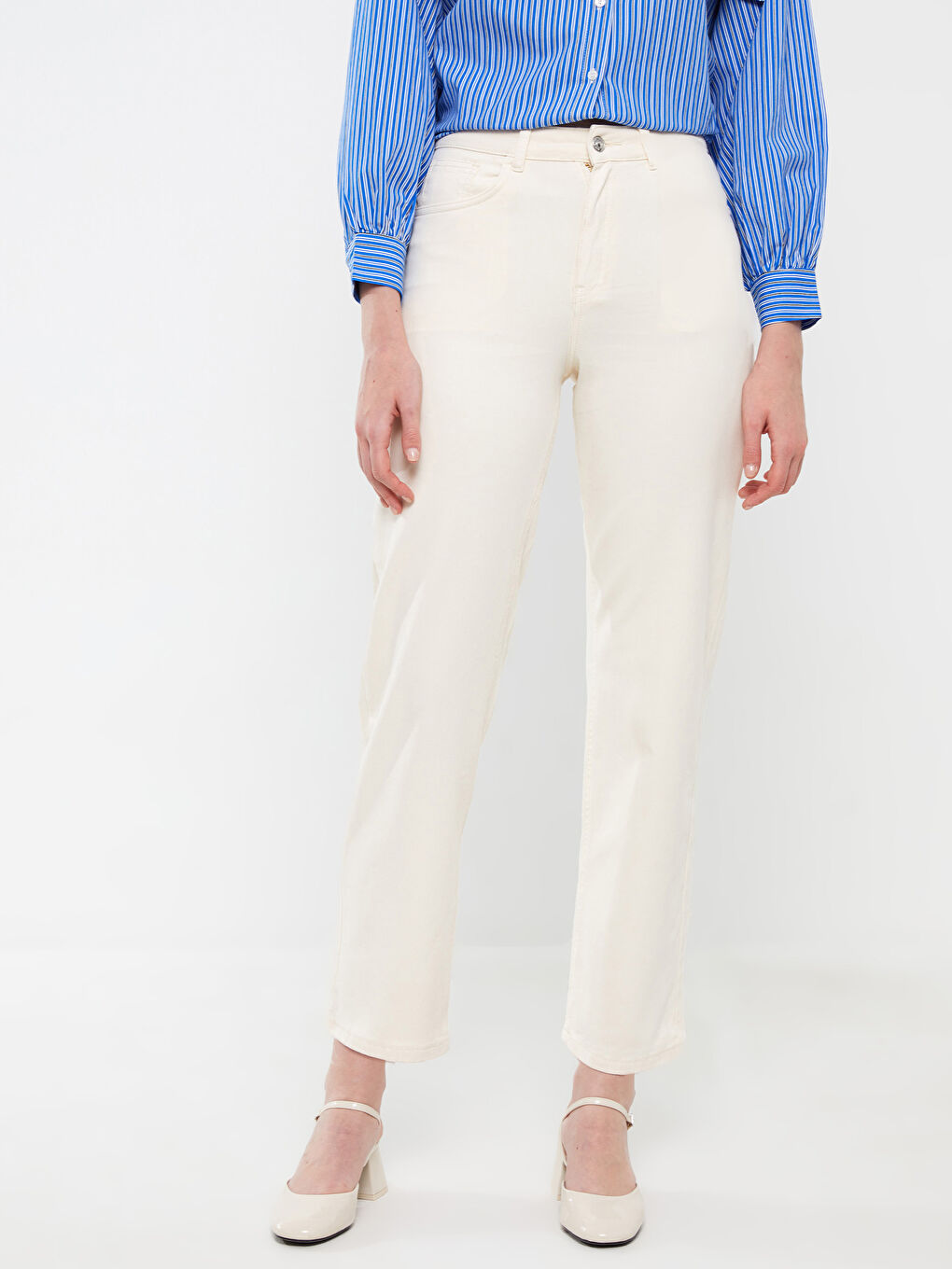 Bej Standart Fit Düz Gabardin Kadın Pantolon-3