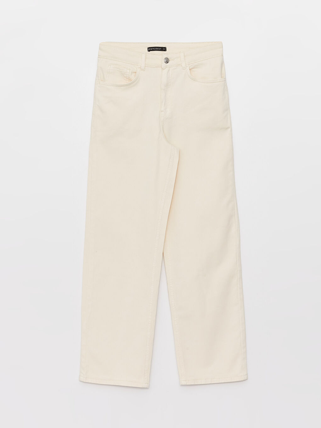 Bej Standart Fit Düz Gabardin Kadın Pantolon-5