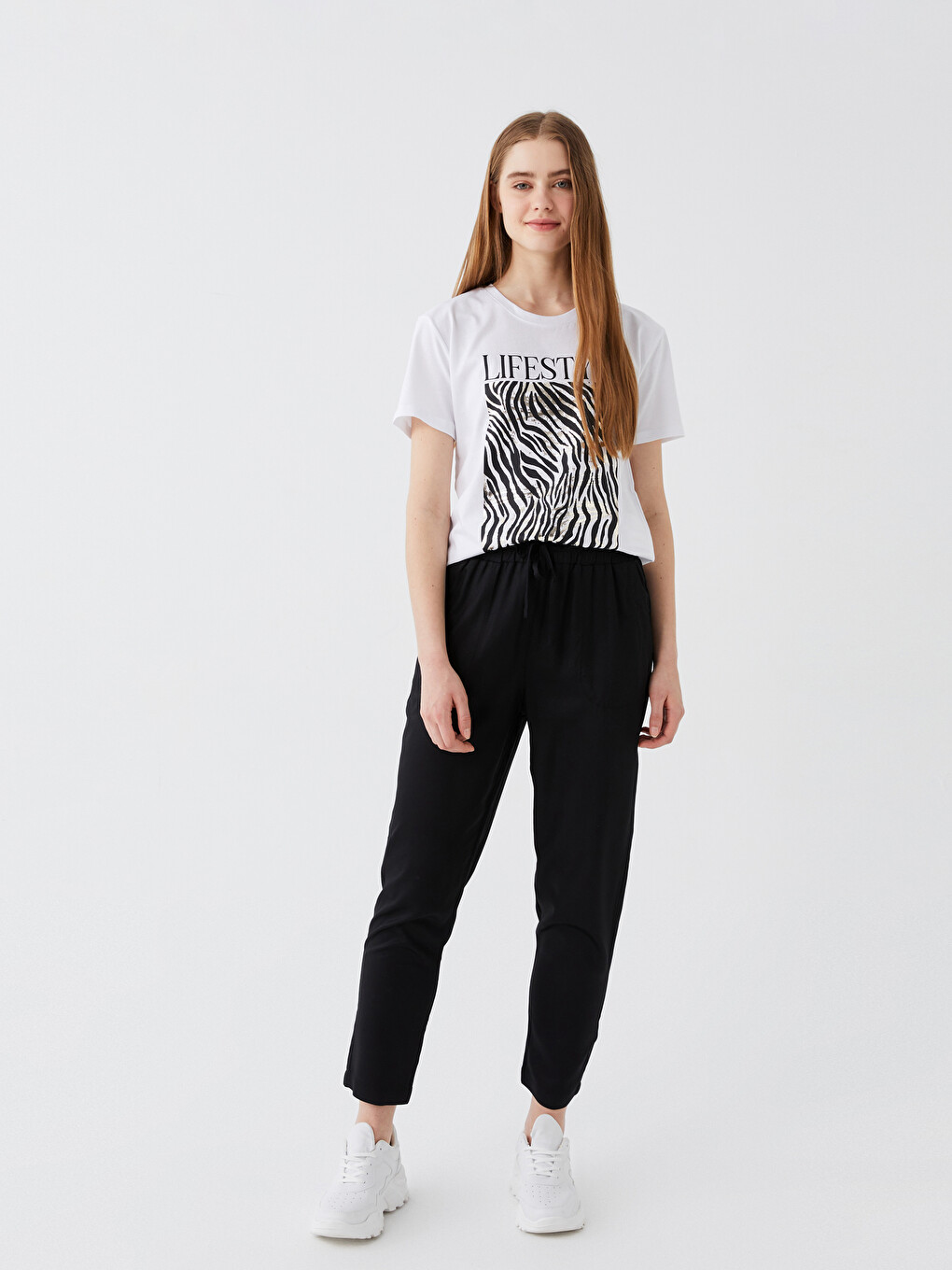 Pantaloni Simpli Croială Carrot Cu Talie Elastică Pentru Femei-1