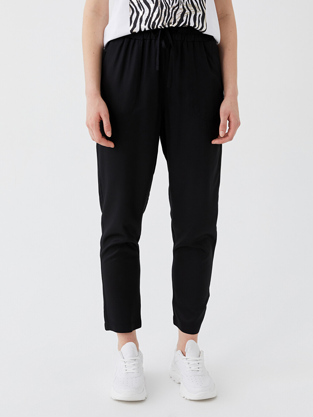 Pantaloni Simpli Croială Carrot Cu Talie Elastică Pentru Femei-2