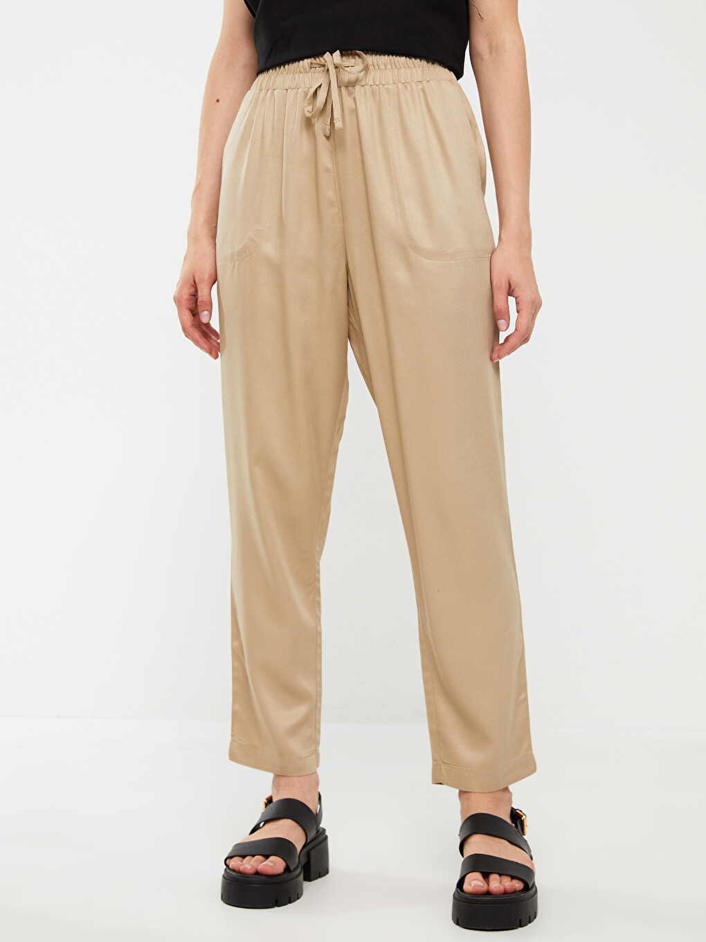 Pantaloni Simpli Croială Carrot Cu Talie Elastică Pentru Femei-3