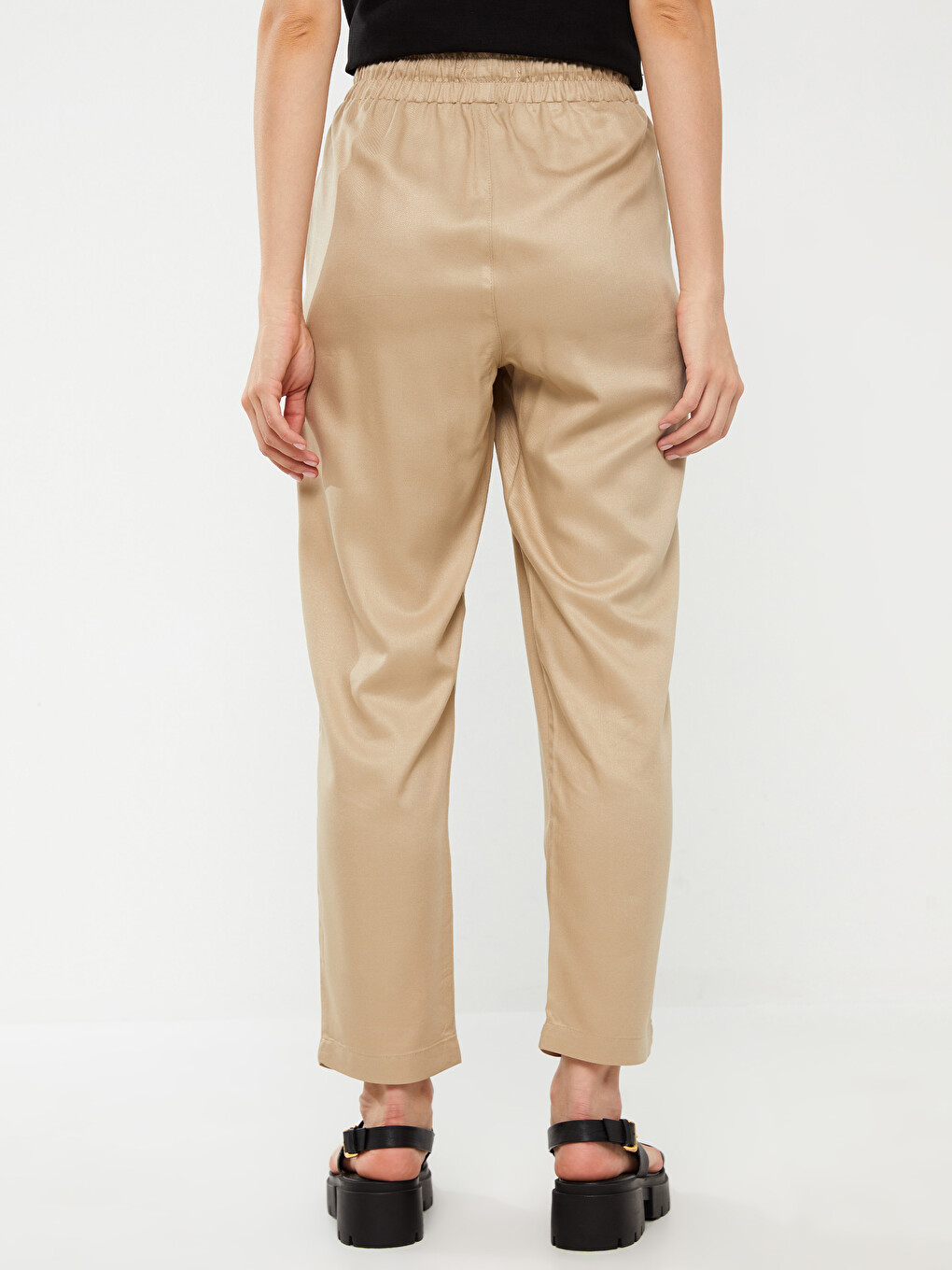 Pantaloni Simpli Croială Carrot Cu Talie Elastică Pentru Femei-4