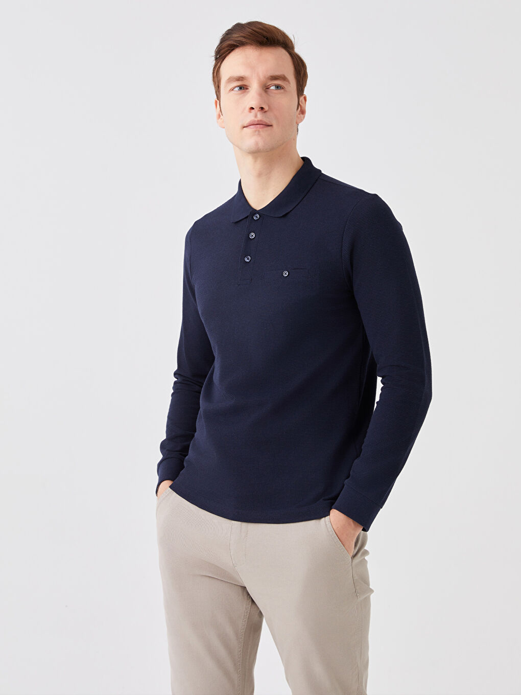 سويت شيرت ياقة بولو كم طويل للرجال