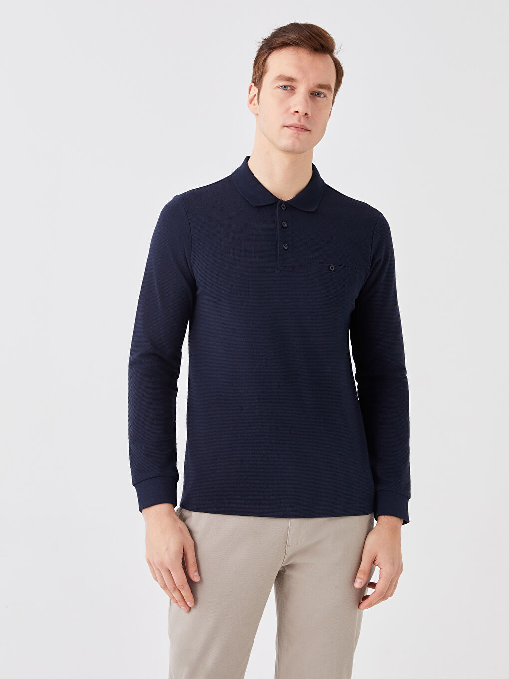 سويت شيرت ياقة بولو كم طويل للرجال-1