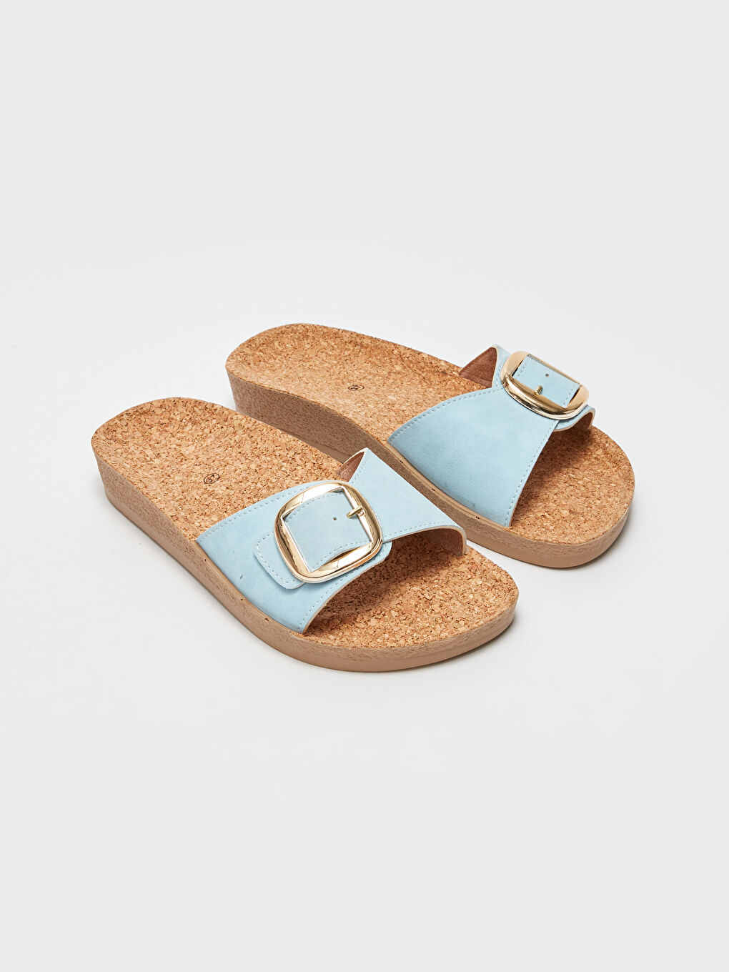 Mavi Süet Görünümlü Tek Bantlı Kadın Terlik