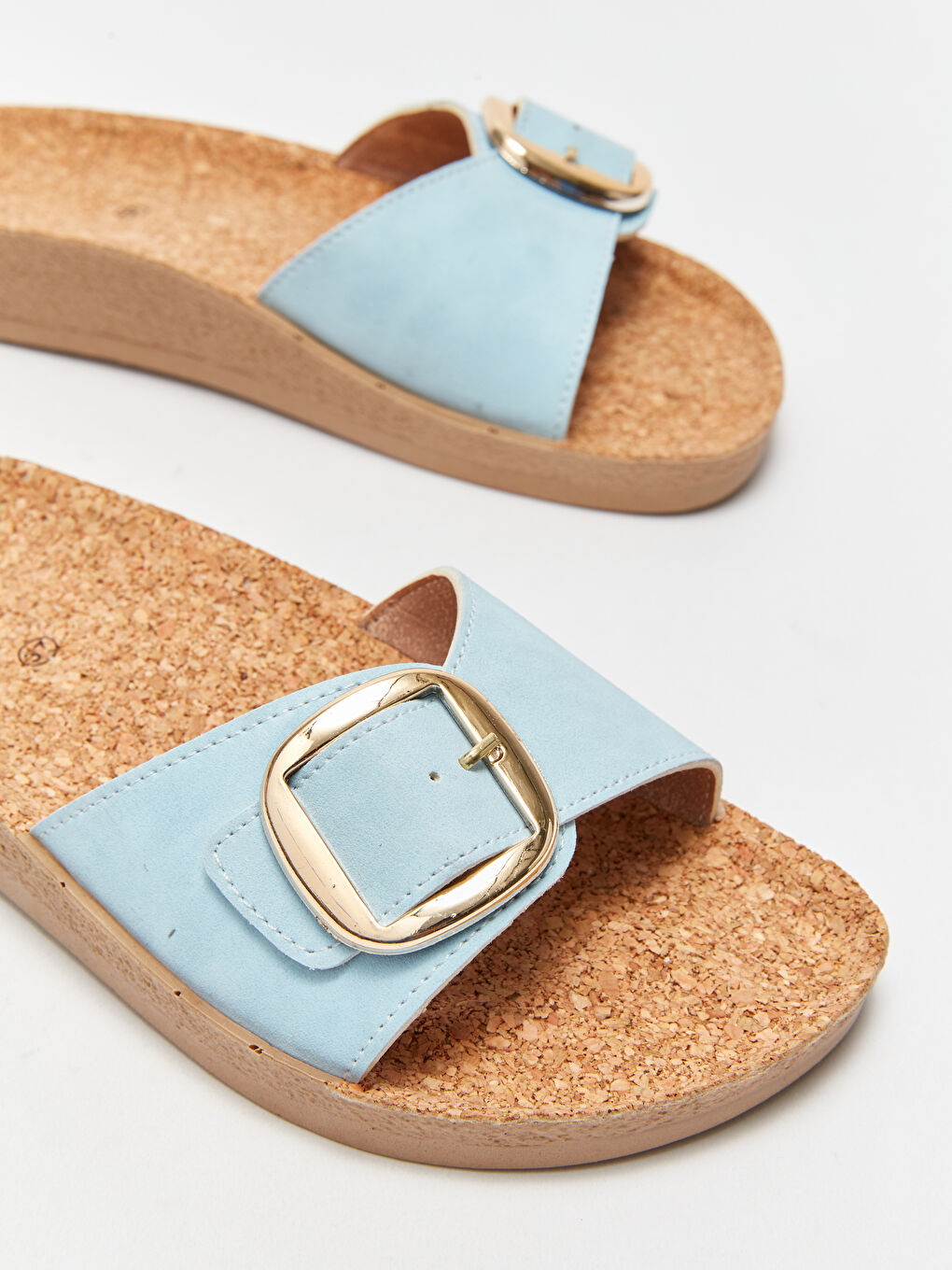 Mavi Süet Görünümlü Tek Bantlı Kadın Terlik-2