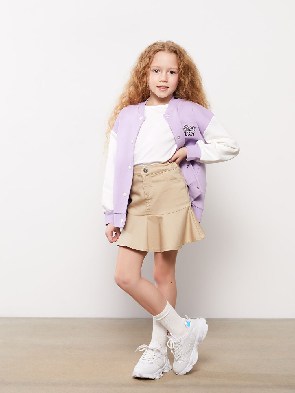 Bej Fırfırlı Kız Çocuk Etek