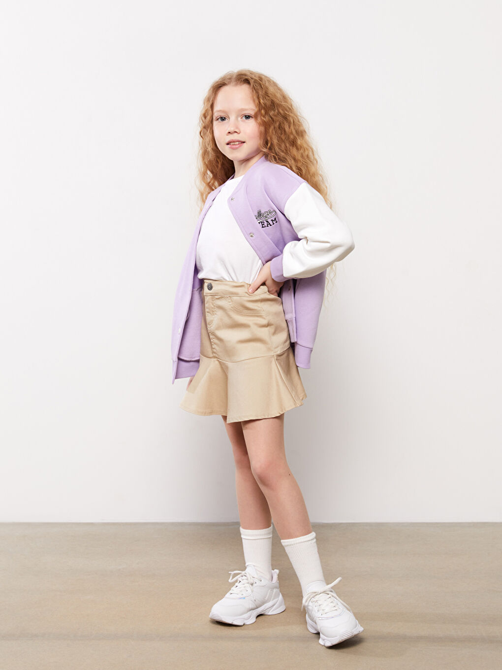 Bej Fırfırlı Kız Çocuk Etek-1