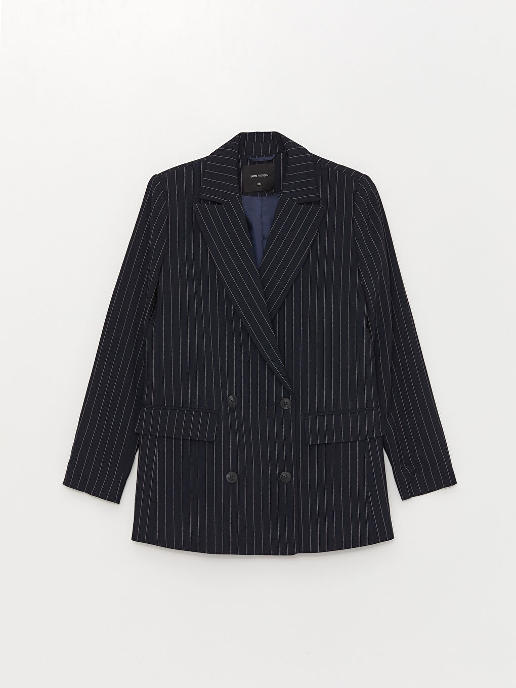 Lacivert Çizgili Uzun Kollu Kadın Blazer Ceket-5