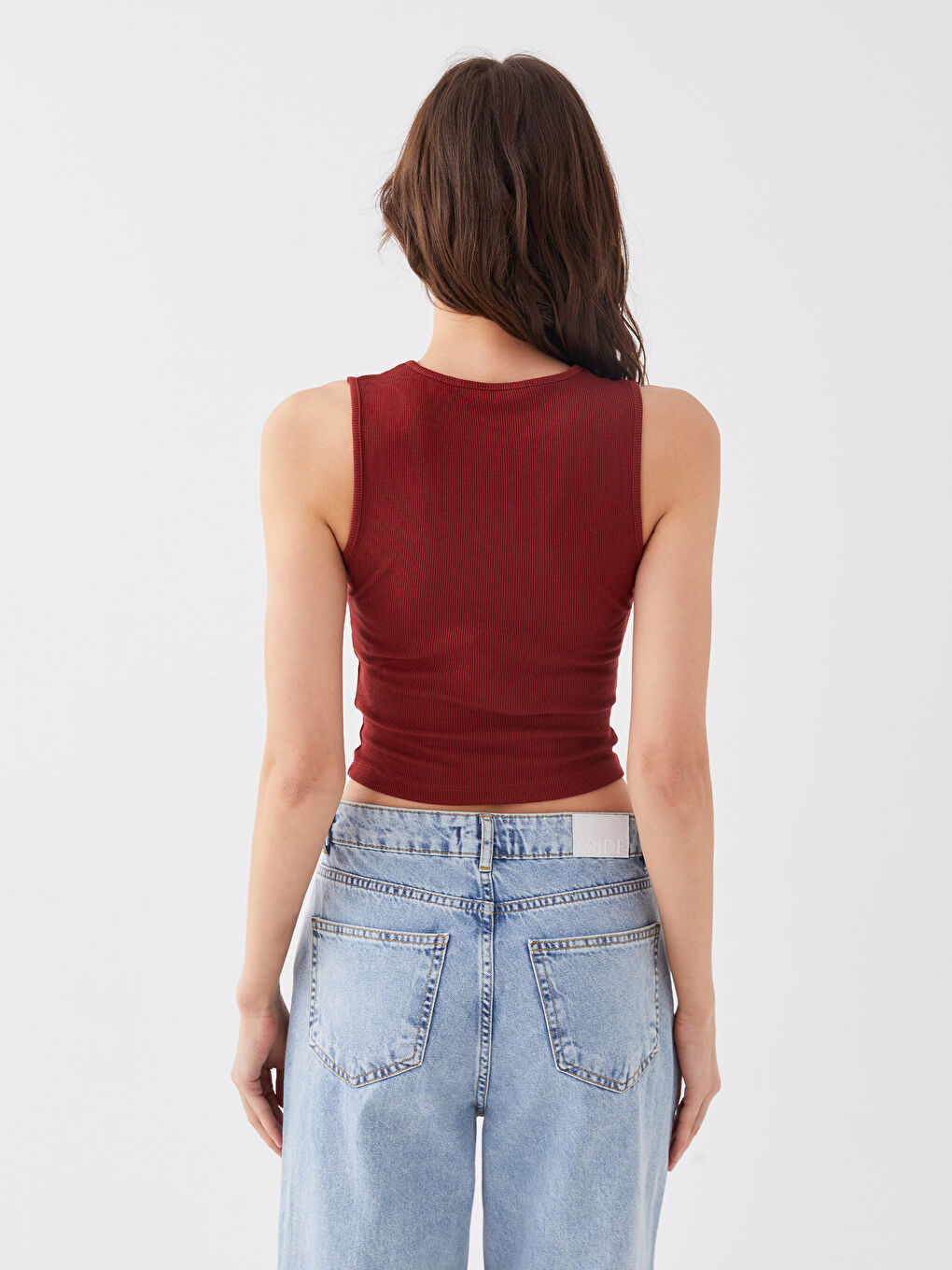 Crew Neck Window Detailed Crop Women's Tank Top-4
