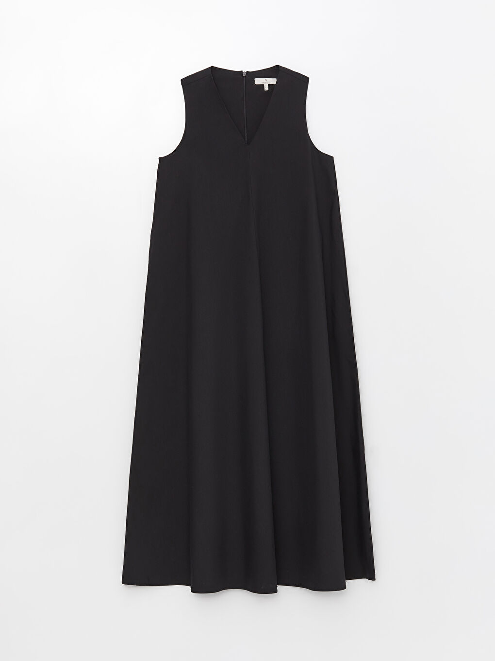 Siyah V Yaka Düz Poplin Kadın Elbise-4