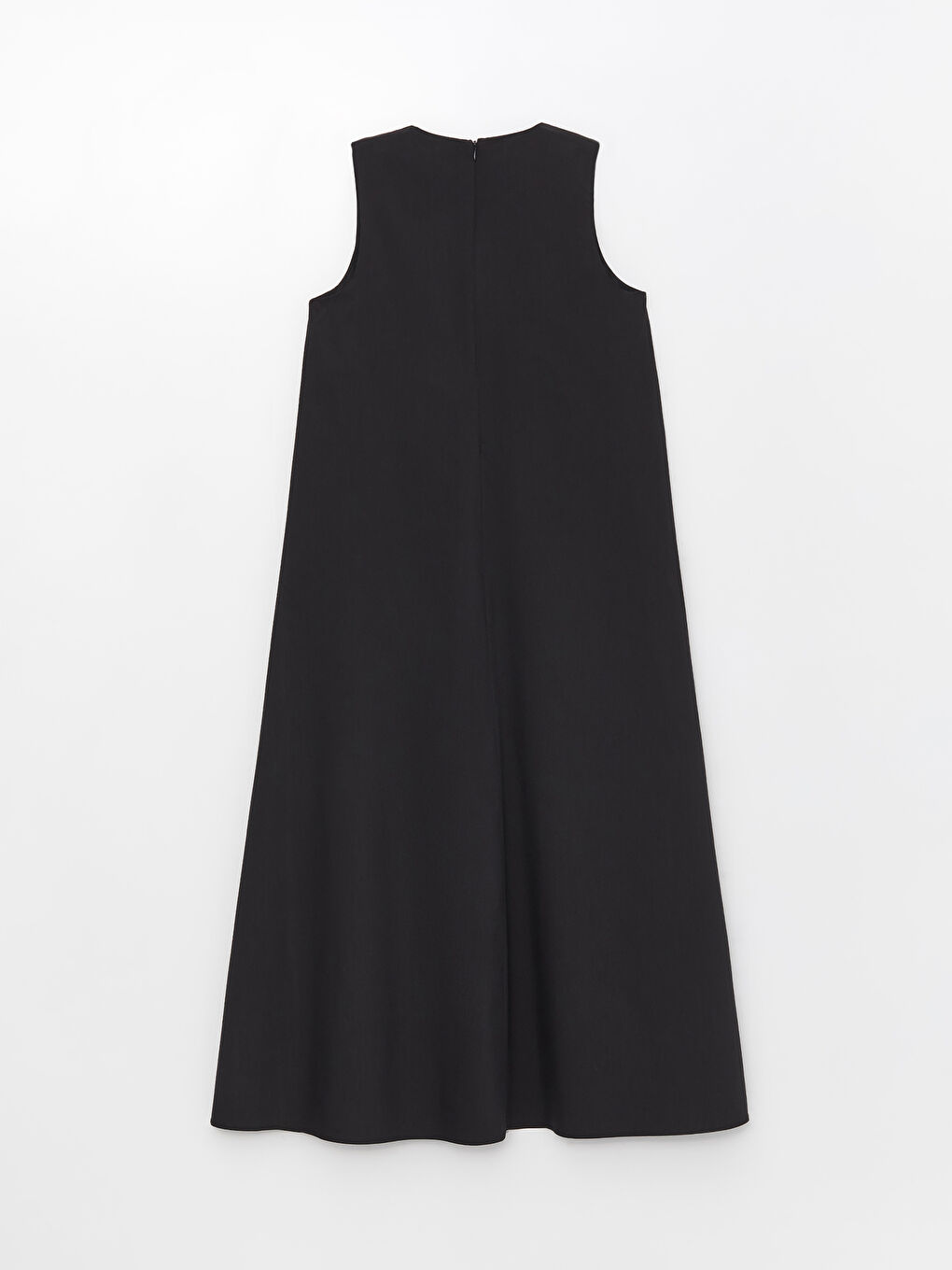 Siyah V Yaka Düz Poplin Kadın Elbise-5