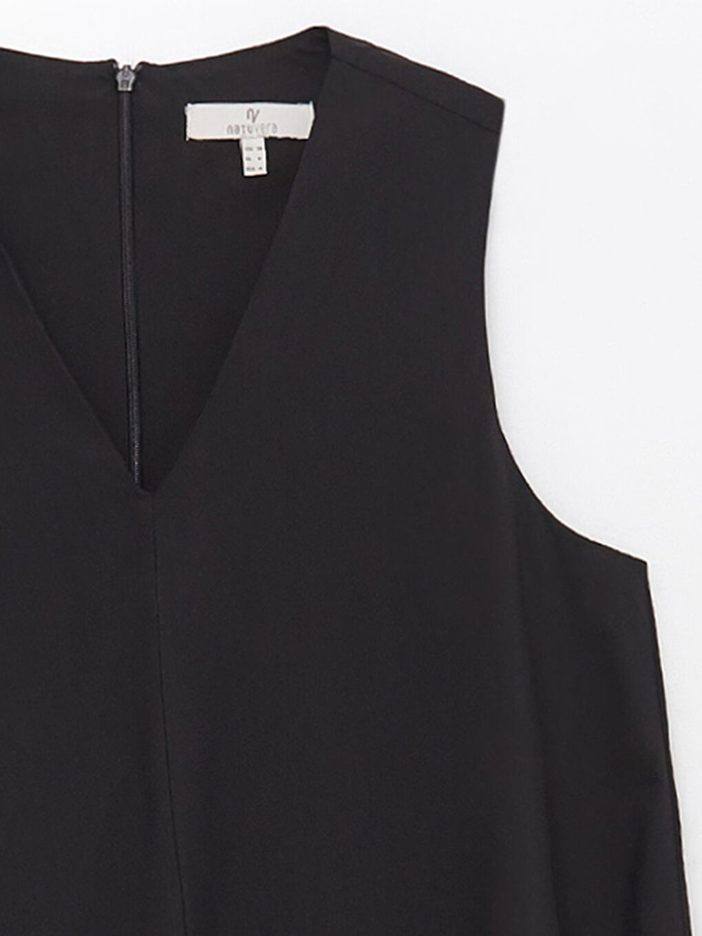 Siyah V Yaka Düz Poplin Kadın Elbise-6