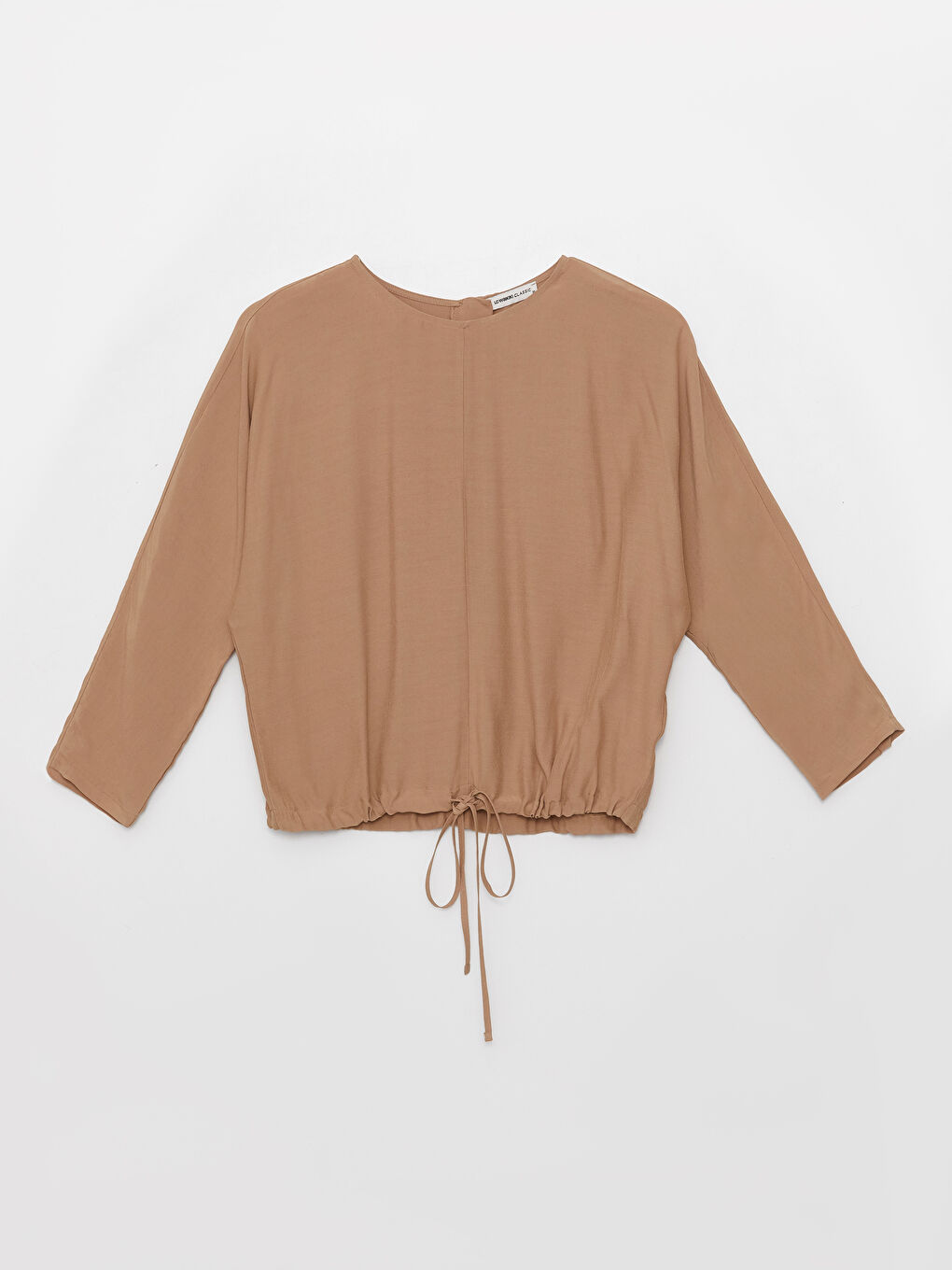 Bluză cu Guler Rotund Simplă cu Mânecă Lungă pentru Femei-5