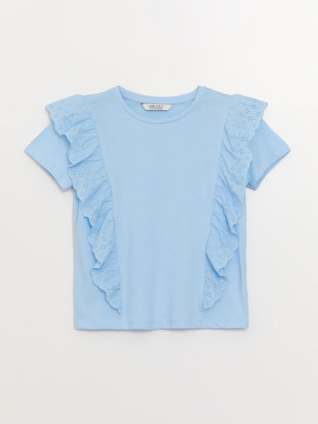 تيشيرت للبنات بياقة دائرية بتفاصيل مموجة وكم قصير-3